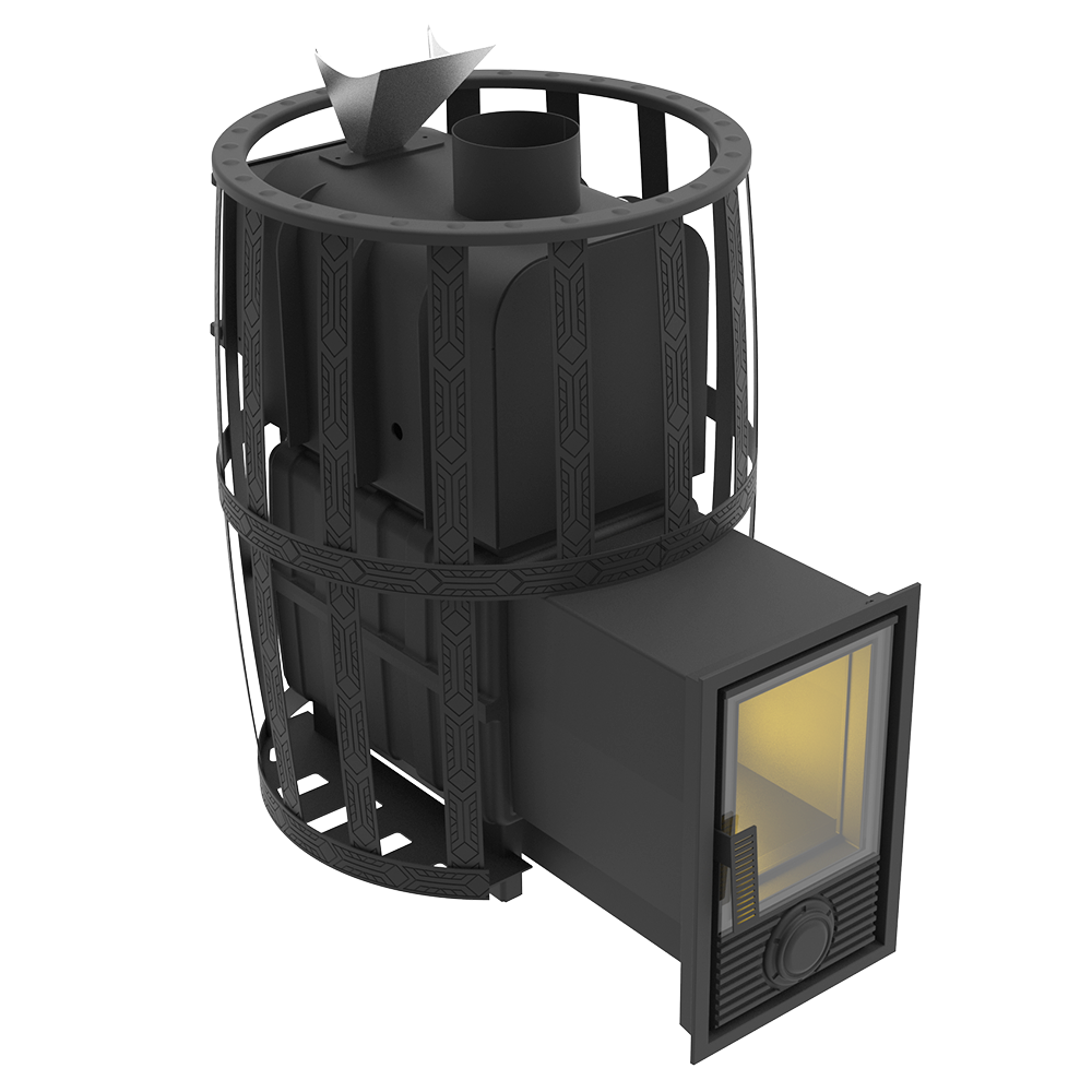 Печь-камин  чугунная для бани "Воевода" 20 Д-2 Сетч.кожух Закрытая Каменка