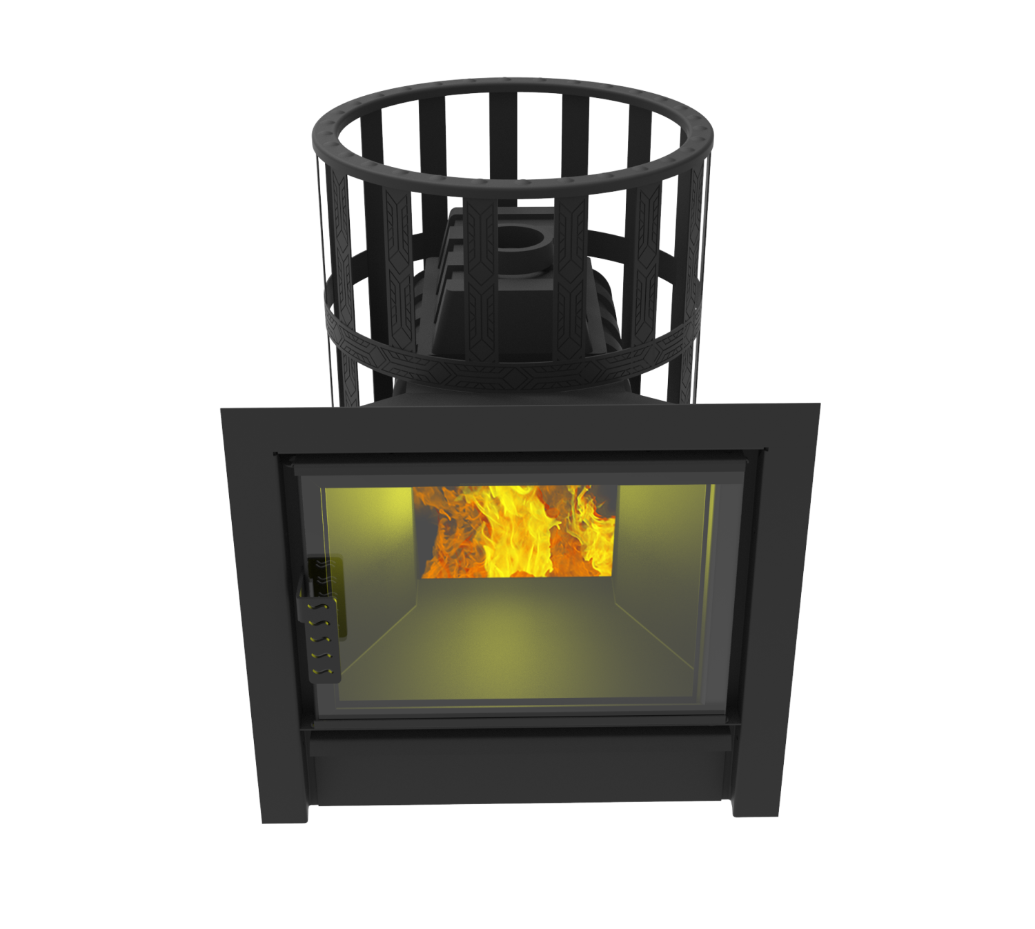 Печь-камин  чугунная для бани "Воевода-ФЛАГМАН" 15 Сетч.кожух