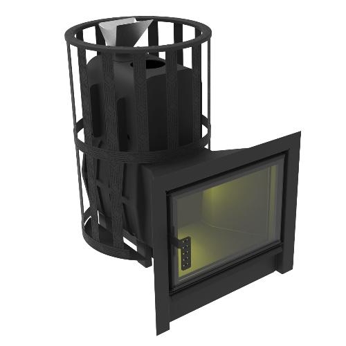 Печь-камин  чугунная для бани "Воевода-ФЛАГМАН" 20 Сетч.кожух Закрытая Каменка