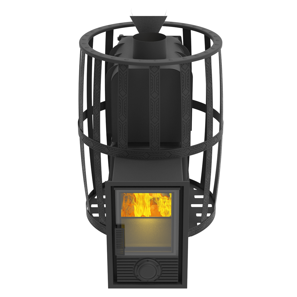 Печь-камин  чугунная для бани "Воевода" 20 Д-2 Сетч.кожух Закрытая Каменка