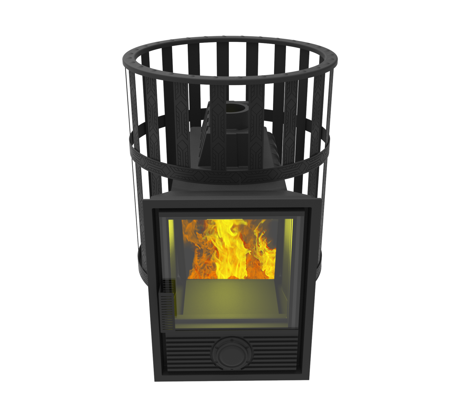 Печь-камин  чугунная для бани "Воевода" 20 Д-1 Сетч.кожух