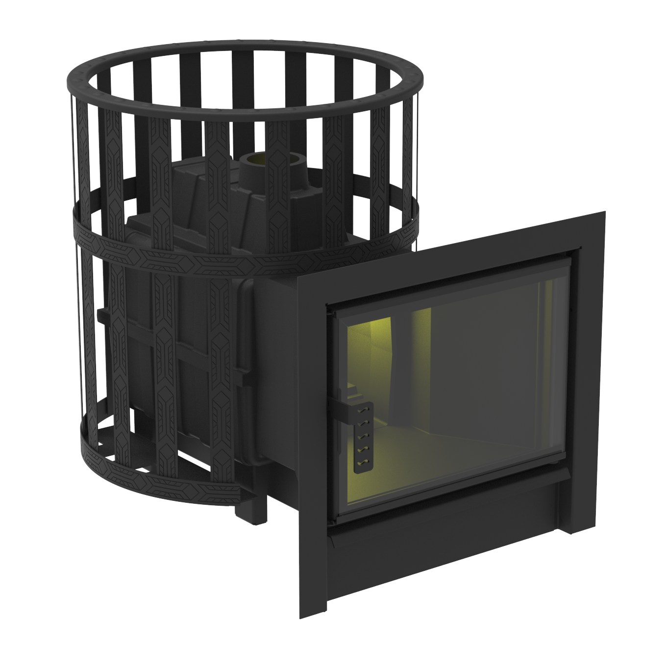 Печь-камин  чугунная для бани "Воевода-ФЛАГМАН" 20 Сетч.кожух